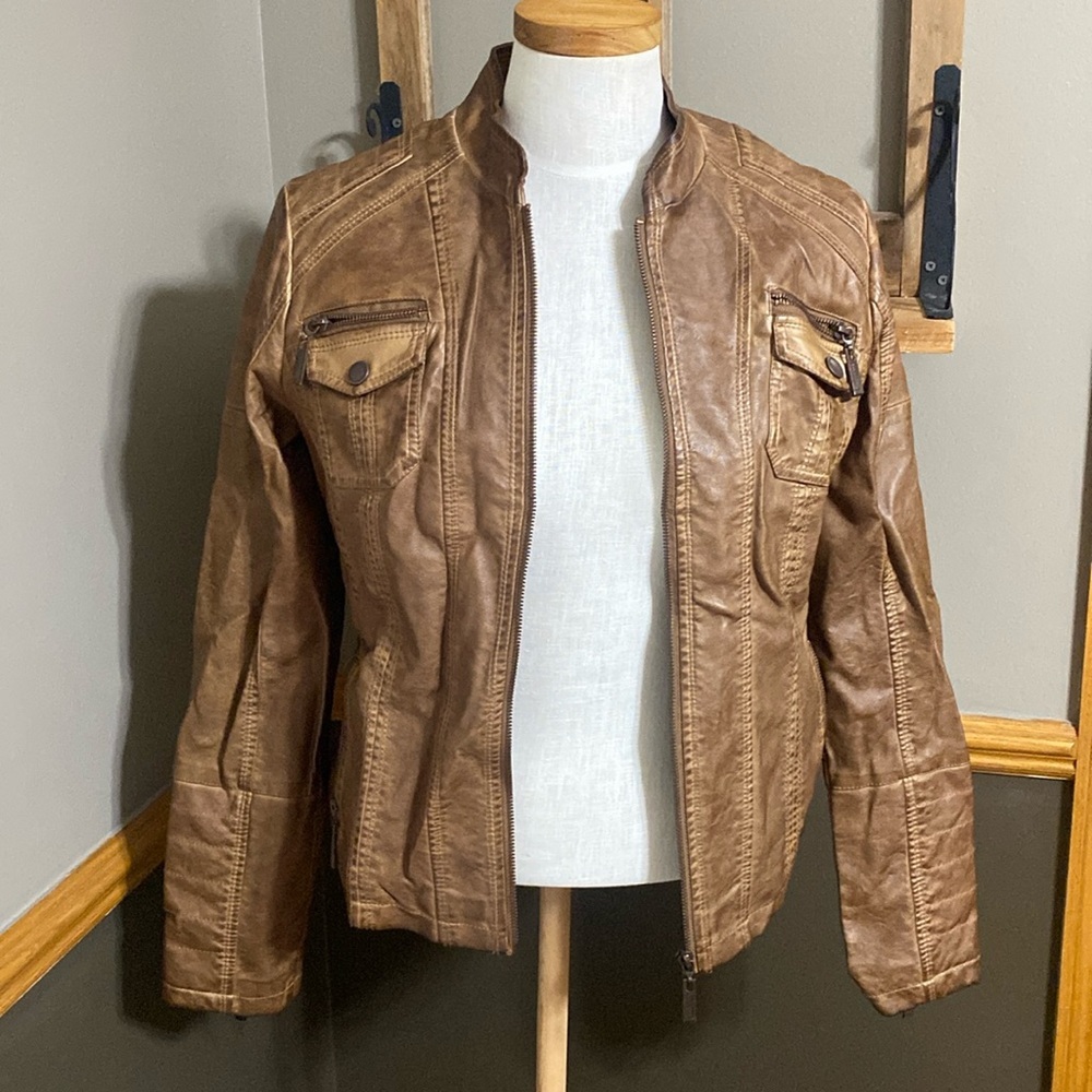 Jou Jou light brown faux leather jacket size small